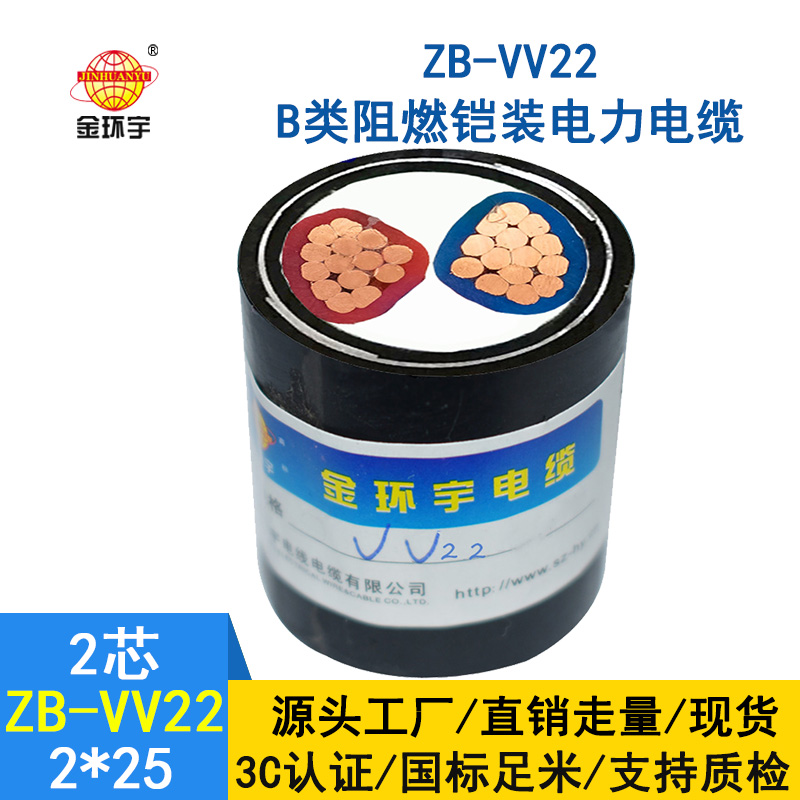 金环宇电缆 铜芯阻燃电力电缆ZB-VV22-2*25铠装电线电缆