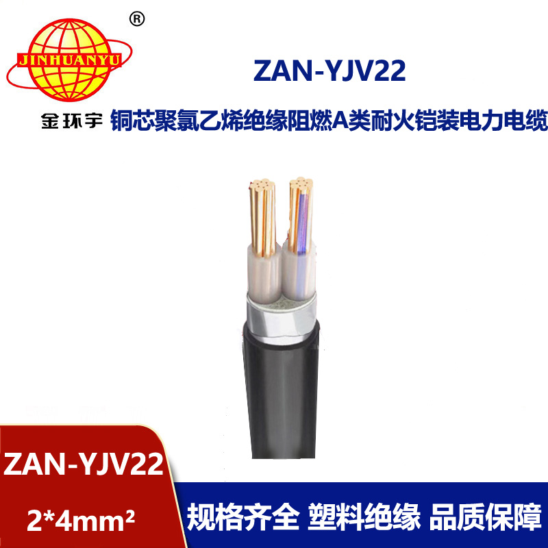 金环宇电线电缆 阻燃耐火铠装电缆ZAN-YJV22-2X4平方 电力电缆yjv