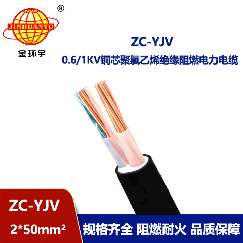 金环宇电线电缆 电力电缆yjv  ZC-YJV 2X50平方 阻燃yjv电缆报价