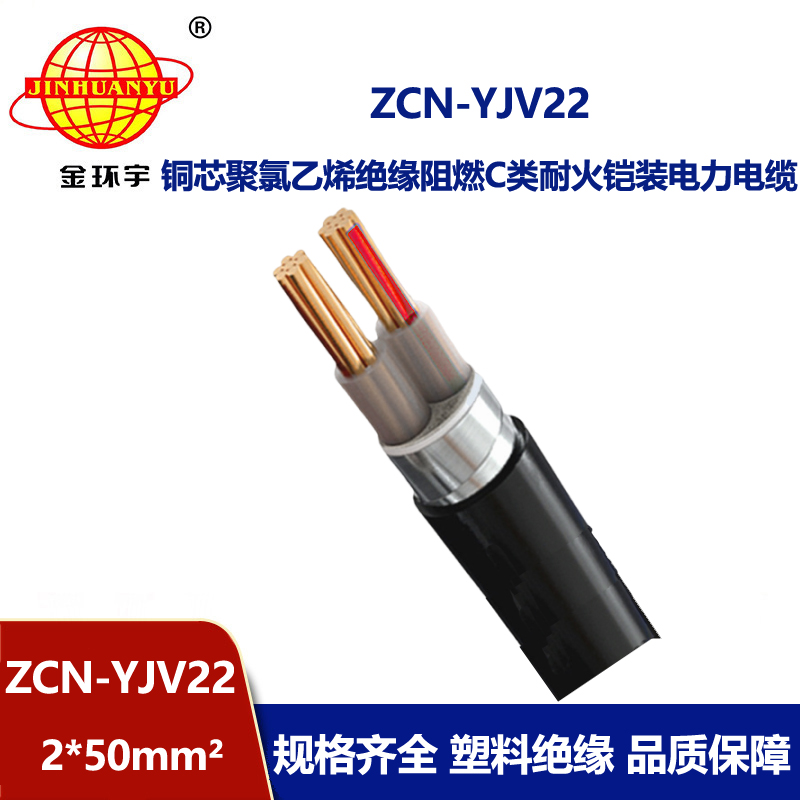金环宇电线电缆 ZCN-YJV22-2X50平方阻燃耐火电缆yjv22铠装电力电缆